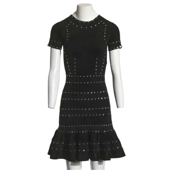 Alexander McQueen Black Eyelet Mini Dress - Picture 3 of 10